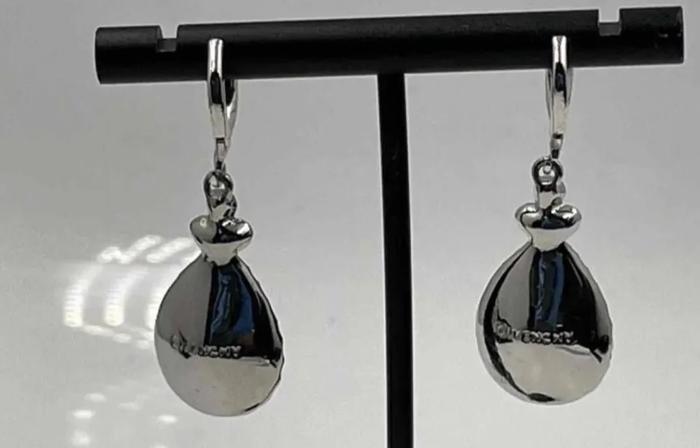 Givenchy Crystal Teardrop Dangle Earrings Silver Tone Rhinestone Leverback Authe